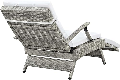Miniatura 4 de Modway Envisage al aire libre Patio mimbre Rattan Chaise Lounge en gris claro blanco