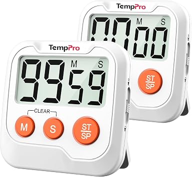 TempPro TM03 Digital Timer for Kids & Teachers, Kitchen Timers for Cooking with 2 Alarm Volume, Countdown Timer Stopwatch for Classroom Supplies, Exercise, Baking, Work, 2-Pack Previously ThermoPro