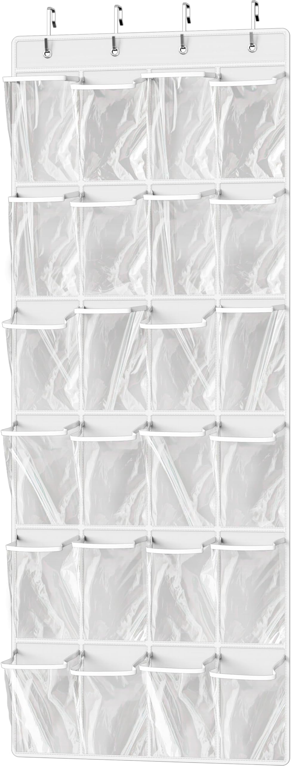 24 Pockets Large Clear Pockets Over The Door Hanging Shoe Organizer, White (56" x 22.5")