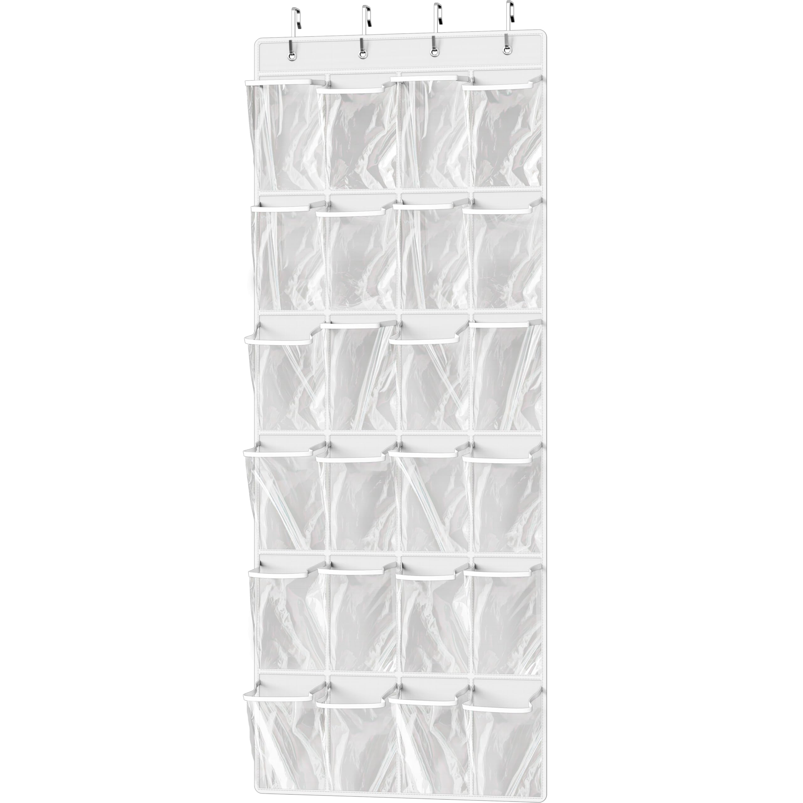 Simple Houseware 24 Pockets Large Clear Pockets Over The Door Hanging Shoe Organizer, White (56" x 22.5")