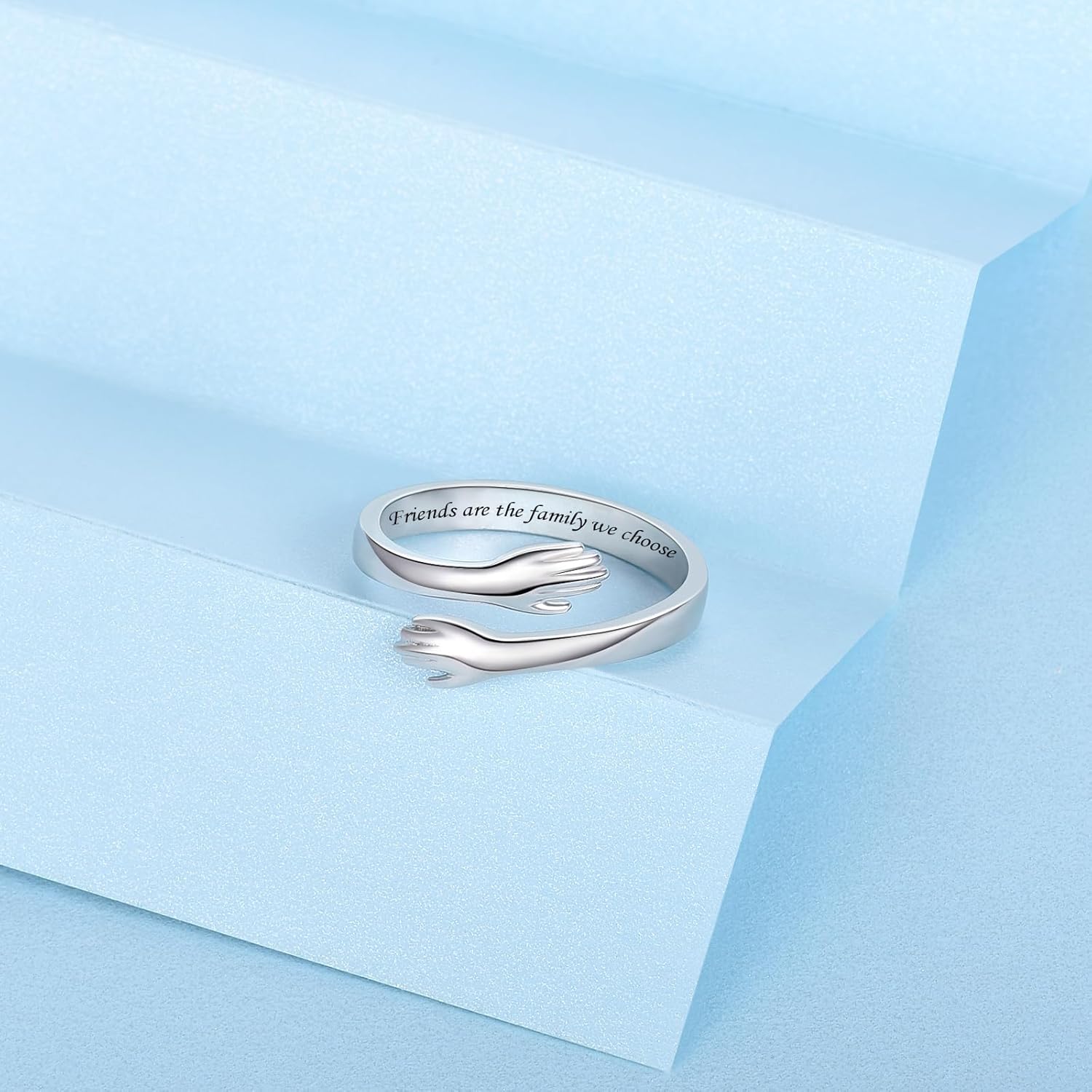 Hug Rings for Women Sterling Silver Adjustable Ring for Women Daughter Hand Ring Jewelry for Birthday Gifts Valentines Gifts Holiday Gift for Women Teen Girls