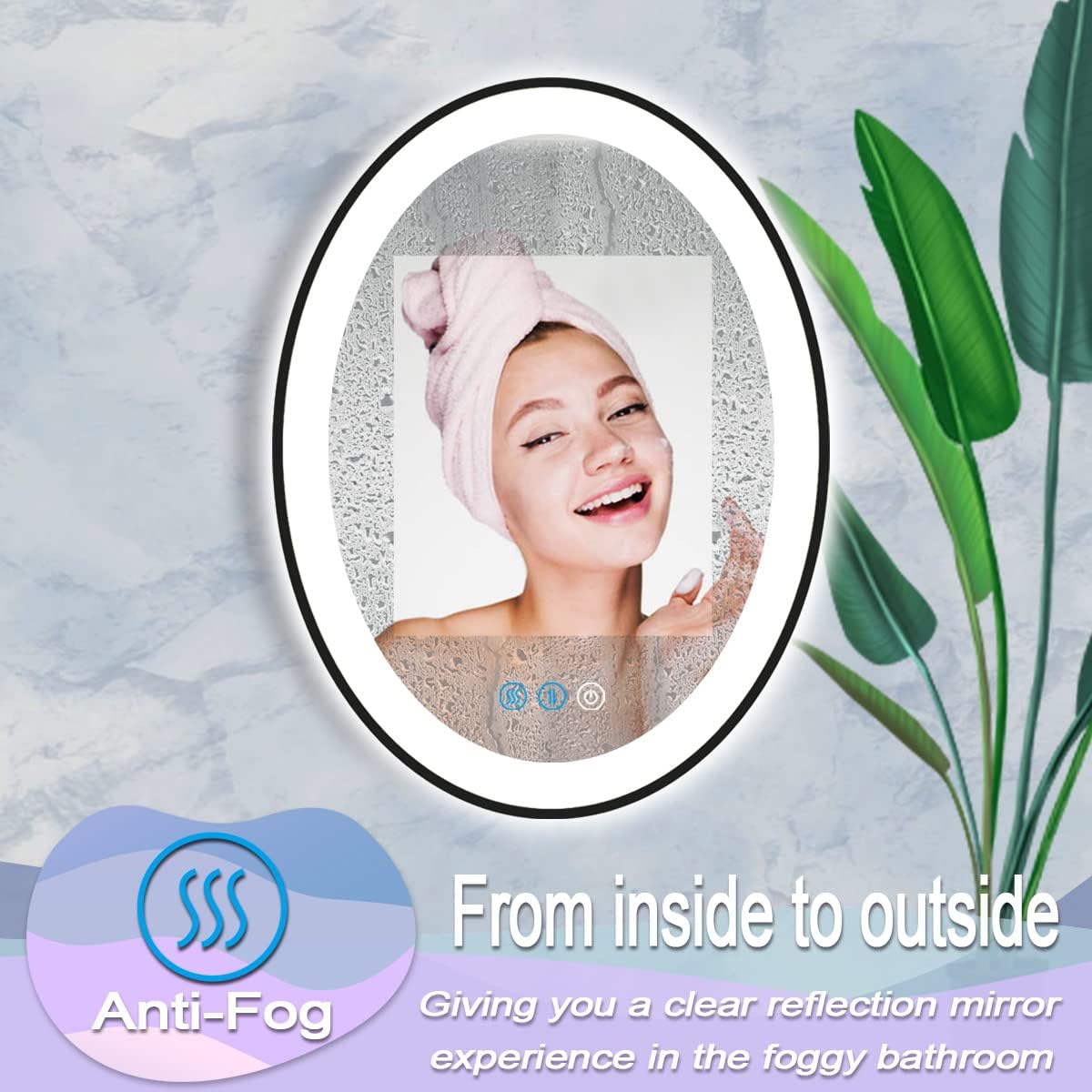 30 x 20 Inch Oval Black Frame LED Vanity Mirror for Bathroom Wall Black Oval Lighted Vanity Mirror Anti Fog LED Bathroom Mirror with Lights 3 Color Dimmable LED Vanity Makeup Smart Mirrors