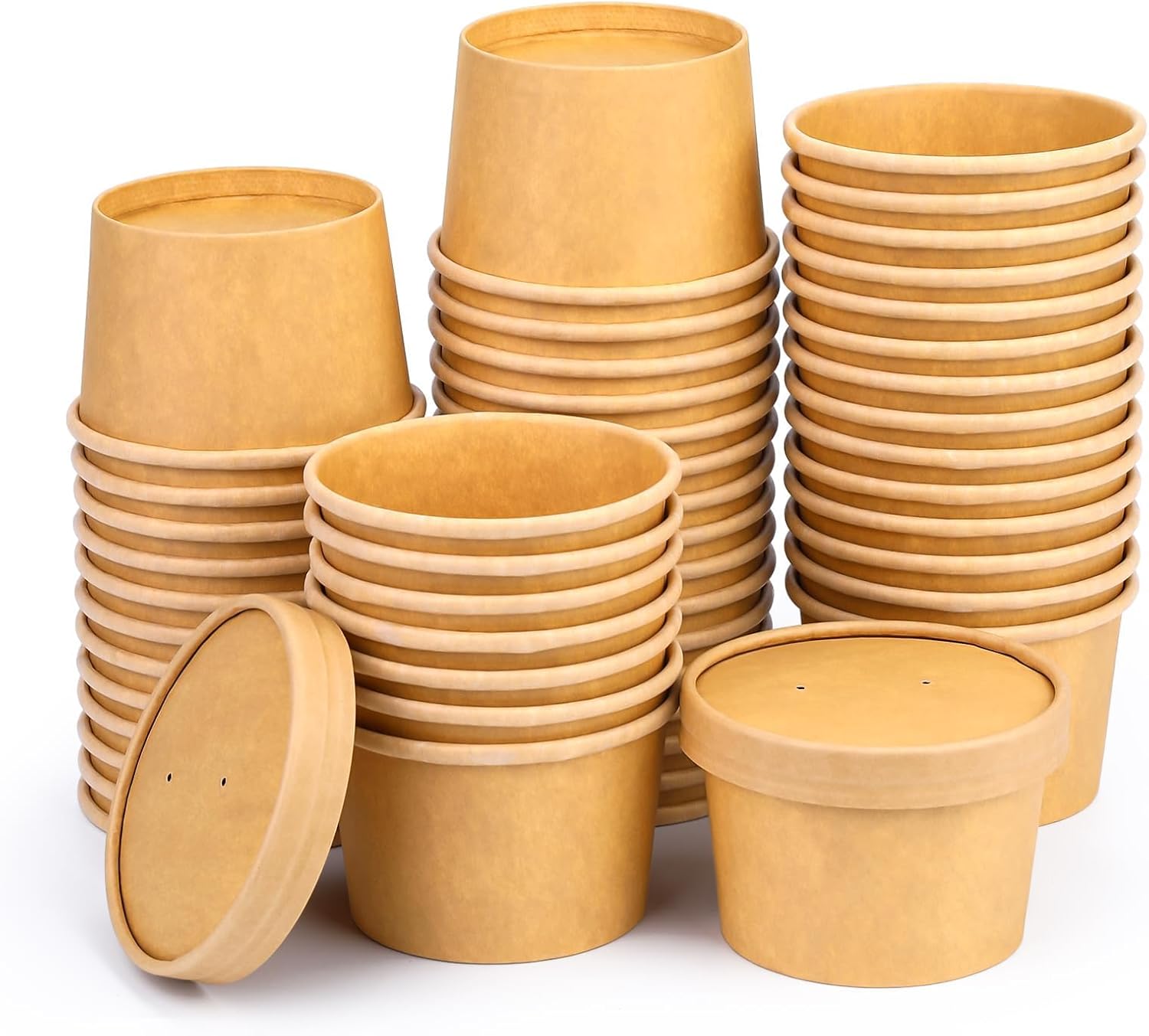 8 Oz Compostable Paper Soup Cups, 50 Pack Kraft Paper Soup Cups, Disposable Paper Soup Containers with Vented Lids, Microwave Safe Party Cups, Eco Friendly Alternative to Plastic Containers