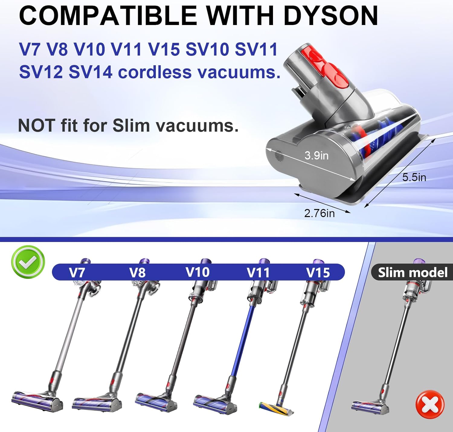 Mini Motorized Tool Brush Head Compatible with Dy-son V7 V8 V10 V11 V15 SV10 SV11 SV12 SV14 Vacuum, Anti-Tangle Hair Screw Tool Attachment Replacement Head Part No. 971426-01 for Long Hair & Pet Hair