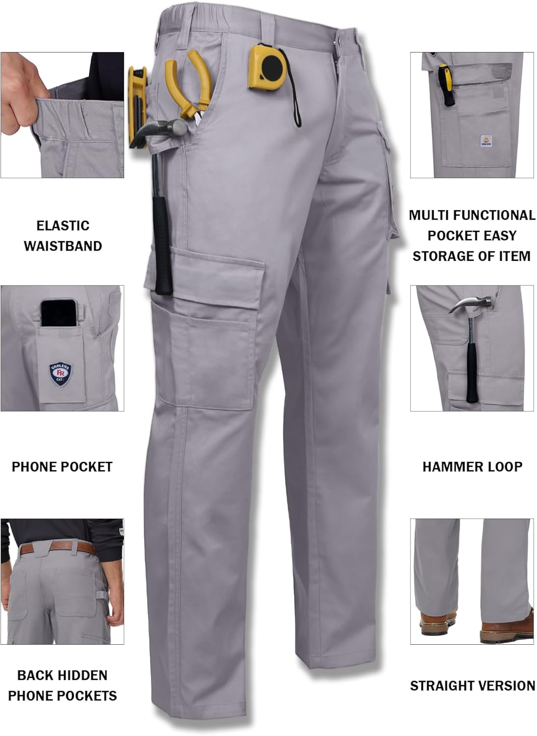 FR Pants for Men Flame Resistant Pants 7.5oz Multi-Pockets Straight Leg FR Pants CAT2