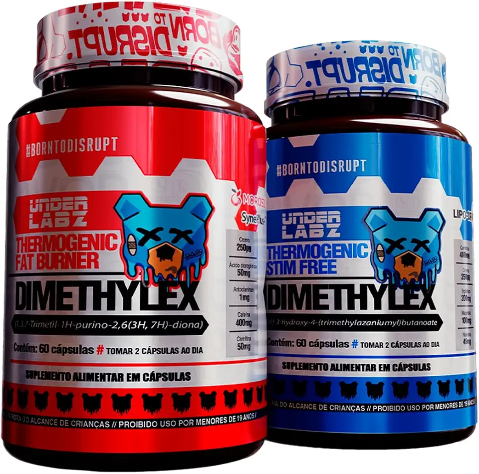 Kit Termogênico Dia e Noite Under Labz Dimethylex | Fat Burner + Stim Free | Queima de Gordura 24/7 | Tecnologia Lipo Drive | 120 Cápsulas