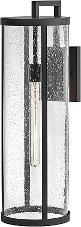 Lark Alfie Large Wall Mount Lantern with Cylindrical Clear Seedy Glass, Black