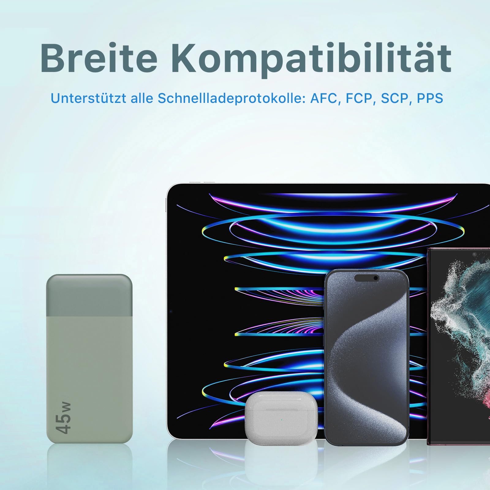 NOBIS Power Bank, Powerbank 20000mAh, 45W Externe Handyakkus Schnellladen, Externer Akku mit C zu C Kabel, Tragbares Ladegerät mit Digitalanzeige für Phone Android Laptop etc(Grün)