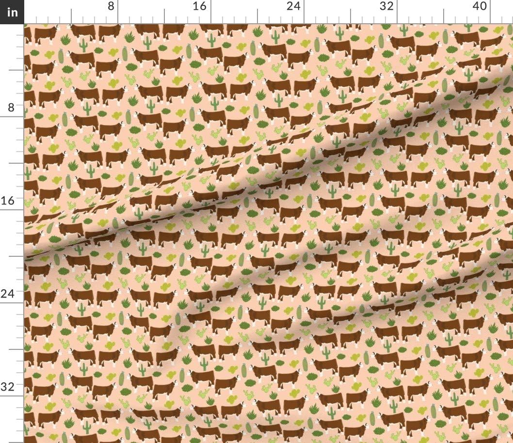 Spoonflower Fabric - Hereford Cow Cattle Cactus Peach Farm Animals Animal Southwestern Pet Printed on Petal Signature Cotton Fabric by The Yard - Sewing Quilting Apparel Crafts Decor