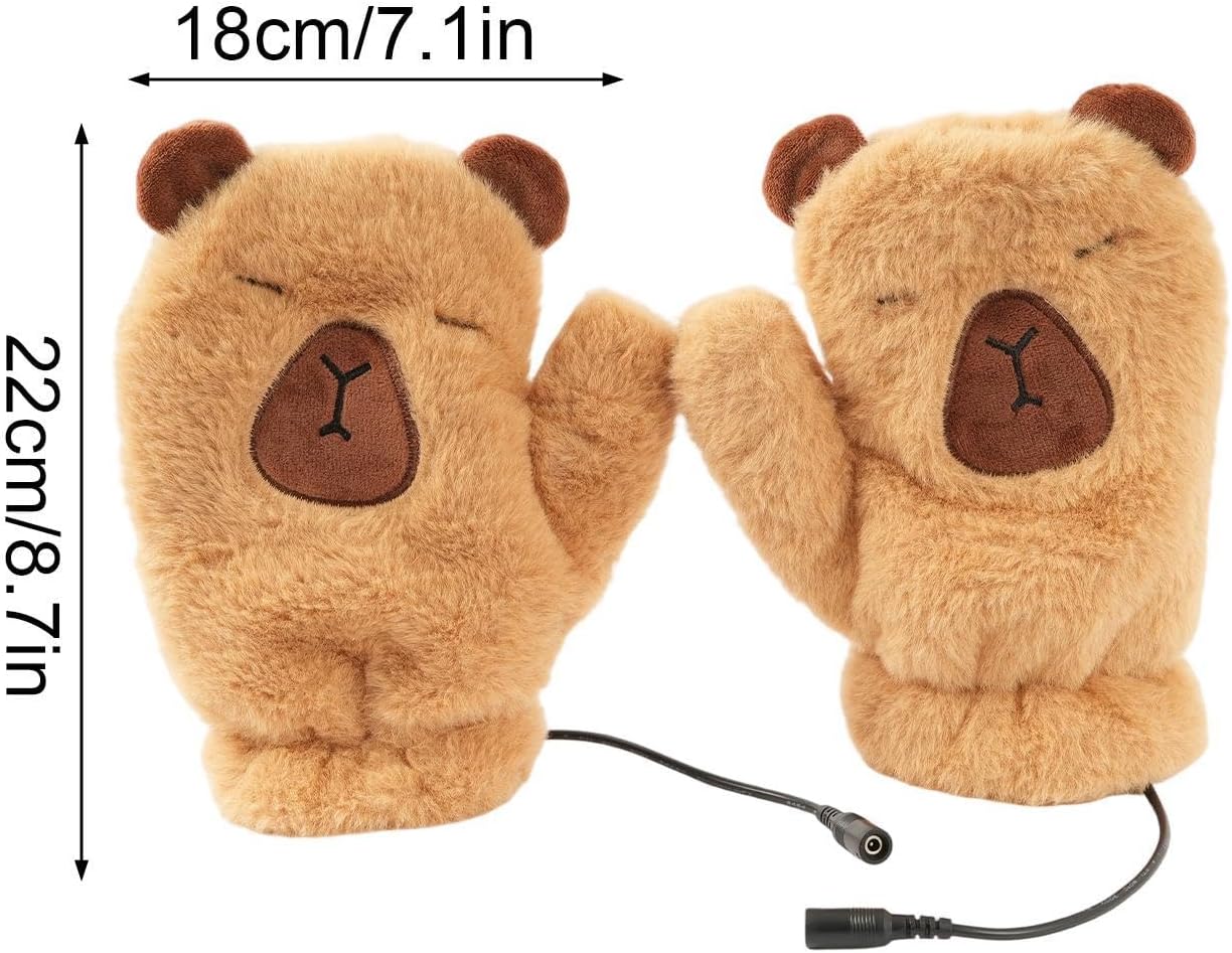 USB Heated Gloves - Washable Cute Animal Hand Warmer for Windproof Warmer