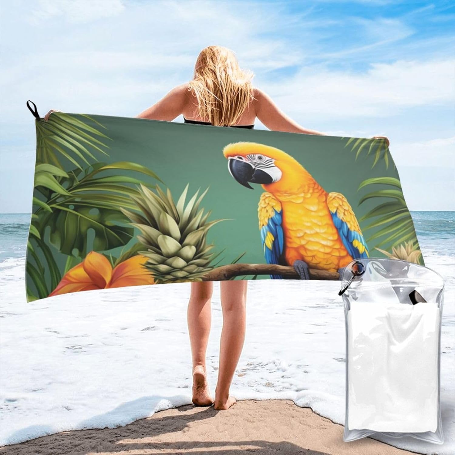 Beach Towel Summer Parrot Pineapple Bird Microfiber Quick Dry Towel for Swimming Oversized Absorbent Bath Towels Beach Accessories Pool Towels for Gym Yoga Travel Sports Camping 27.5″x55″