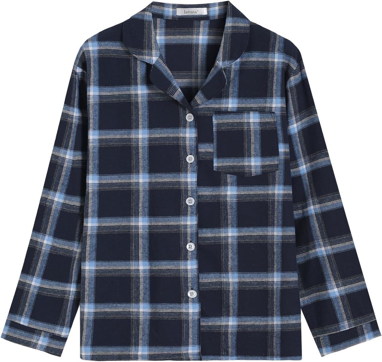 Latuza Women's Plaid Flannel Pajama Shirt Button Down Long Sleeve Pj Top