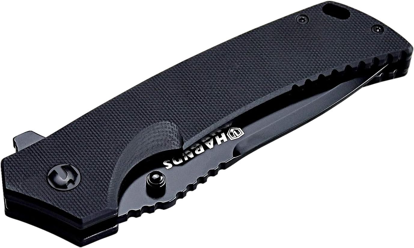 Harnds Warrior/General Tactical Folding Knife with D2 Steel Blade G10 Handle Fipper Opening (tanto point+black titanium+combination)