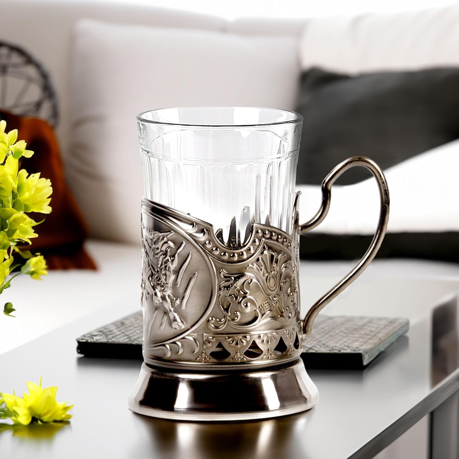 Soviet Drinking Glass Holder Three Bogatyrs Russian Tea Glass Holder/Russian Podstakannik for Hot or Cold Liquids