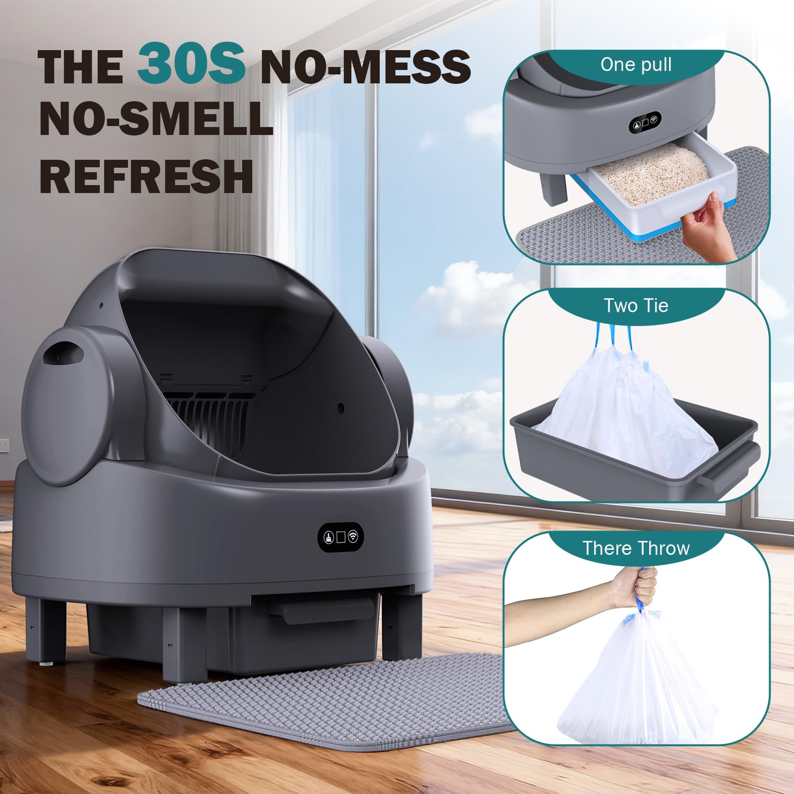 Automatic Litter Box, Open Top Large Self Cleaning Cat Litter Box for Multiple Cats, with APP Control/Multiple Safety Sensors/Trash Bag/Litter Mat, Cat Box Automatic Cleaning - image 6