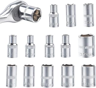 六角ソケットセット 1/4インチ差込角 4～14mm ラチェットレンチ 六角ヘッド | 多機能ドライブソケットセット メカニック 家庭 工場 作業場 ガレージ 自動車 ロードサイド用