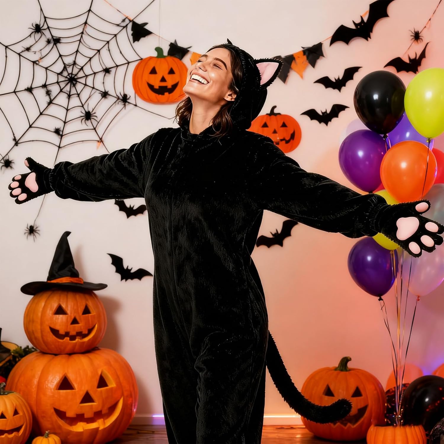 Cheetah Onesie Cat Costume for Women Halloween Fleece Leopard Costumes Animals Cosplay Dress Up - Image 4