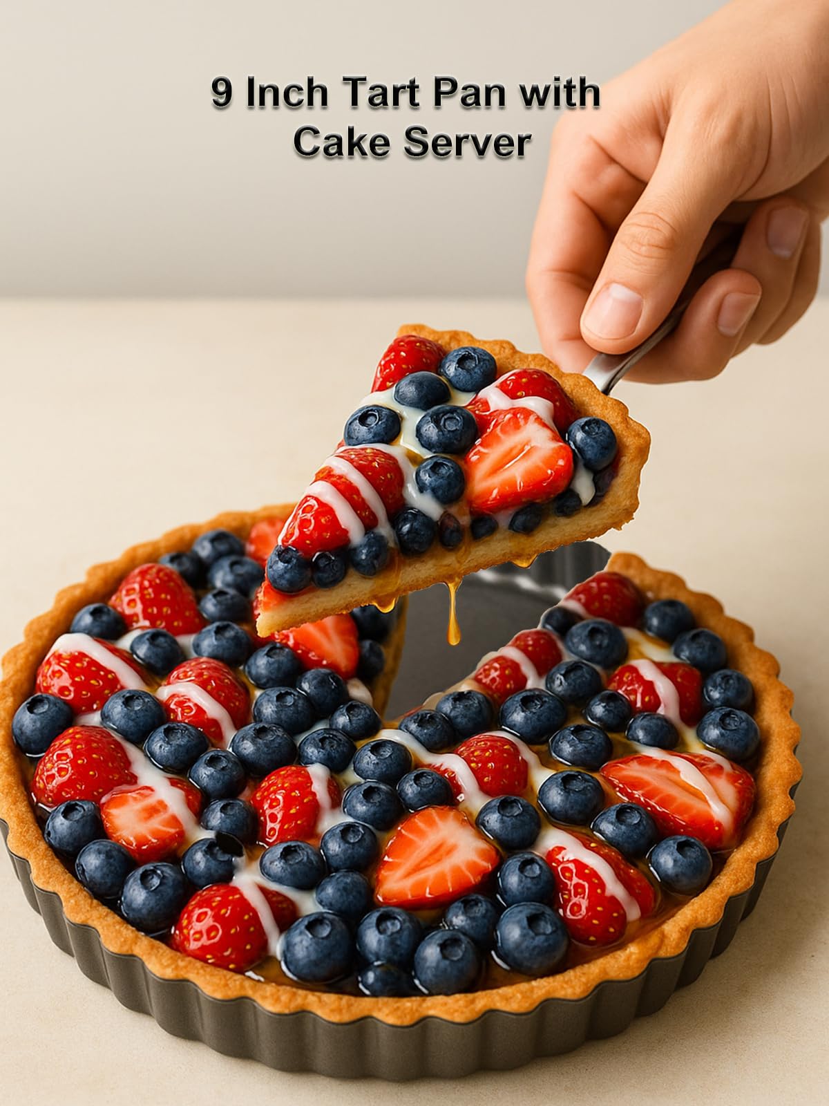 Moldes redondos de 9 pulgadas con servidor de tartas. Parte inferior extraíble, revestimiento antiadherente, acero al carbono resistente para hornear quiche tartas. Regalo para mujeres, esposa