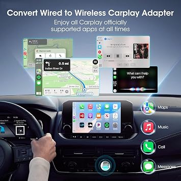 2in1 Mini Wireless Carplay Adapter for Apple iPhone & Android Auto,Plug in Auto Play Wired to Wireless Small Dongle Car Adapter for Cars 2016+ Toyota/Honda/Cadillac/Ford/Chevrolet/Jeep