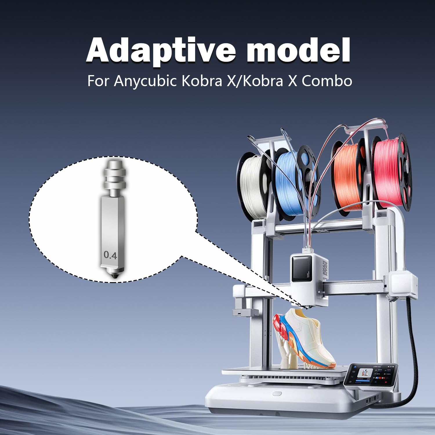 3PK 0,4 mm ugello caldo per Anycubic Kobra X ugello integrato, cambio rapido, ugello in acciaio temprato, con 1 spazzola per ugelli, testina di stampa ad alta velocità