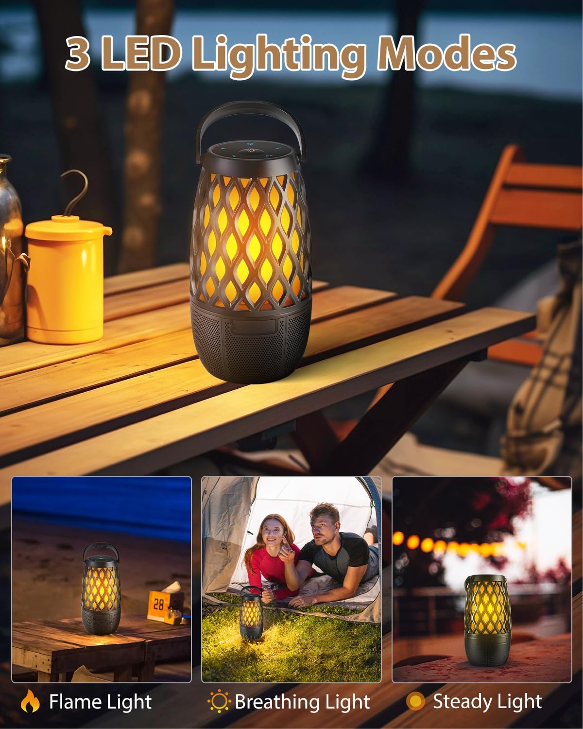 Outdoor Bluetooth Speakers Waterproof Wireless Outdoor Speakers with Flame Lights, Tech Gadgets Gift for Men Dad Her, Multi-Sync up to 100 Speakers, HD Stereo Sound, IPX5 for Patio Porch Party - Image 3