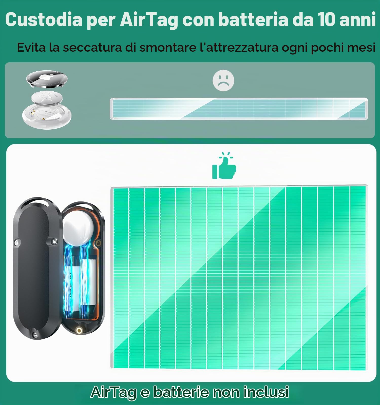HanCenDa Custodia Protettiva per AirTag con Batteria AA a Lunga Durata, 10 Anni di Autonomia, 3 Opzioni di Montaggio, Impermeabile, Set da 4