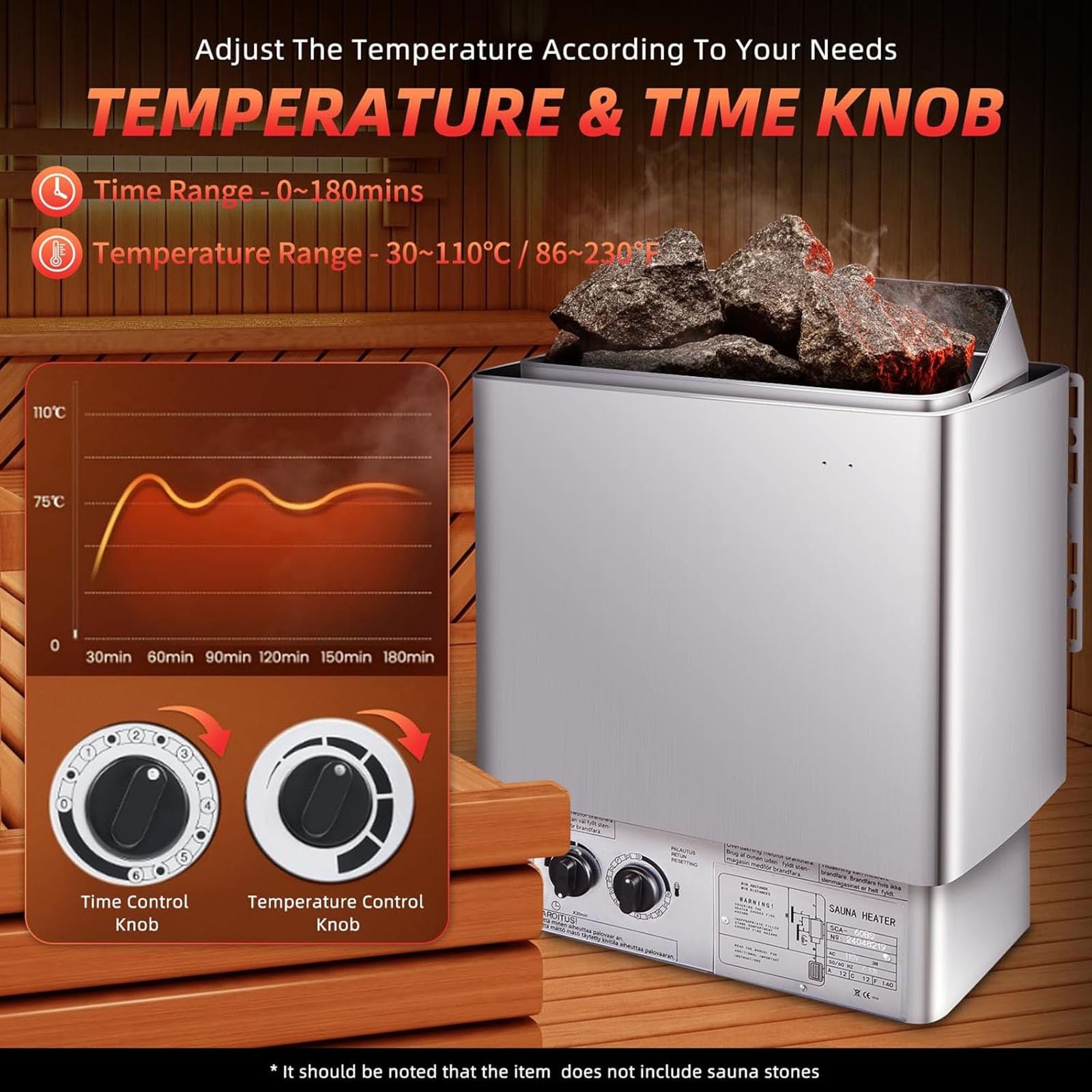 Elektryczny grzejnik do sauny 8 kW, stal nierdzewna, 220 V/380 V, do sauny 2-13 m³, timer 0-180 min, temperatura 0-110℃, idealny do domu, hotelu, spa, łaźni parowej