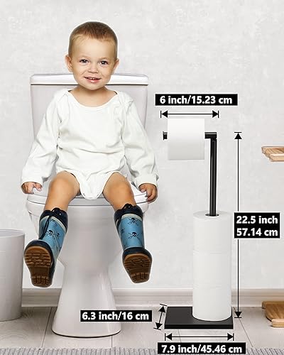 Miniatura 6 de Soporte de papel higiénico de baño con reserva, soporte de rollo de papel higiénico de acero inoxidable, color negro DECLUTTR