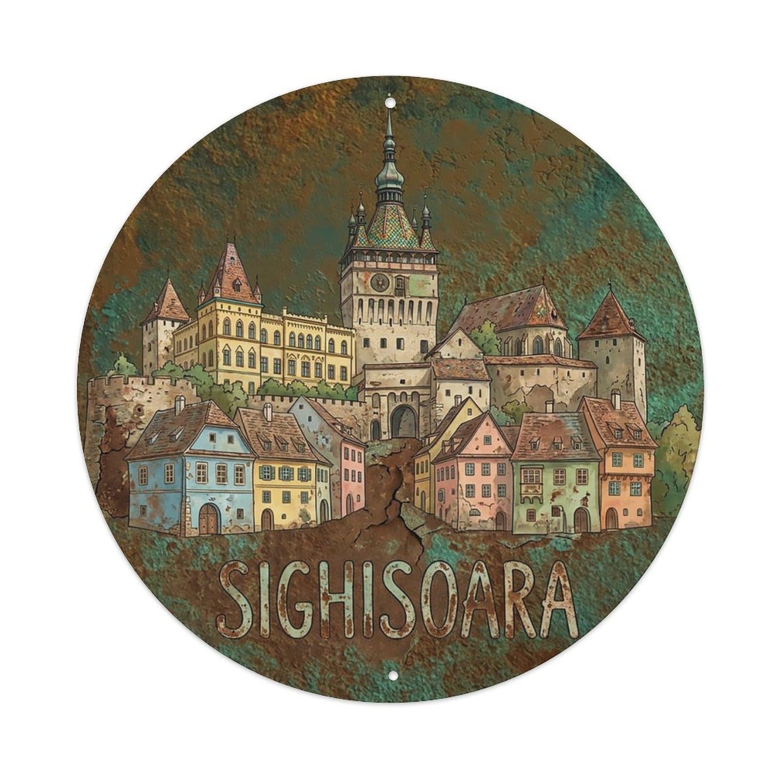 Retro Romania Travel Sighisoara Metal Tin Sign