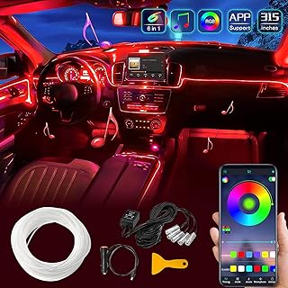 MAODANER Car LED Interior Strip Light, 16 Million Colors 6 in 1 with 315 inches Fiber Optic APP Controller, Multicolor RGB Sound Active Automobile Atmosphere Ambient Dash Lighting Kit
