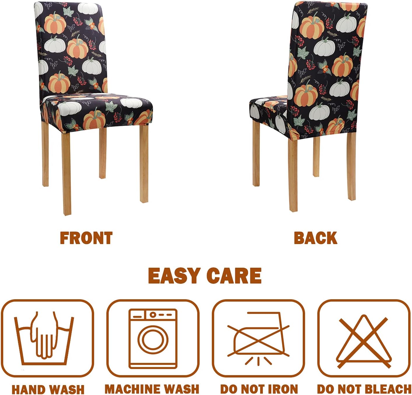 XAMSHOR Dining Chair Protector Cover, Super Fit Stretch Removable Washable Parsons Chair Slipcover Thanksgiving Harvest Fall Pumpkin Set of 2