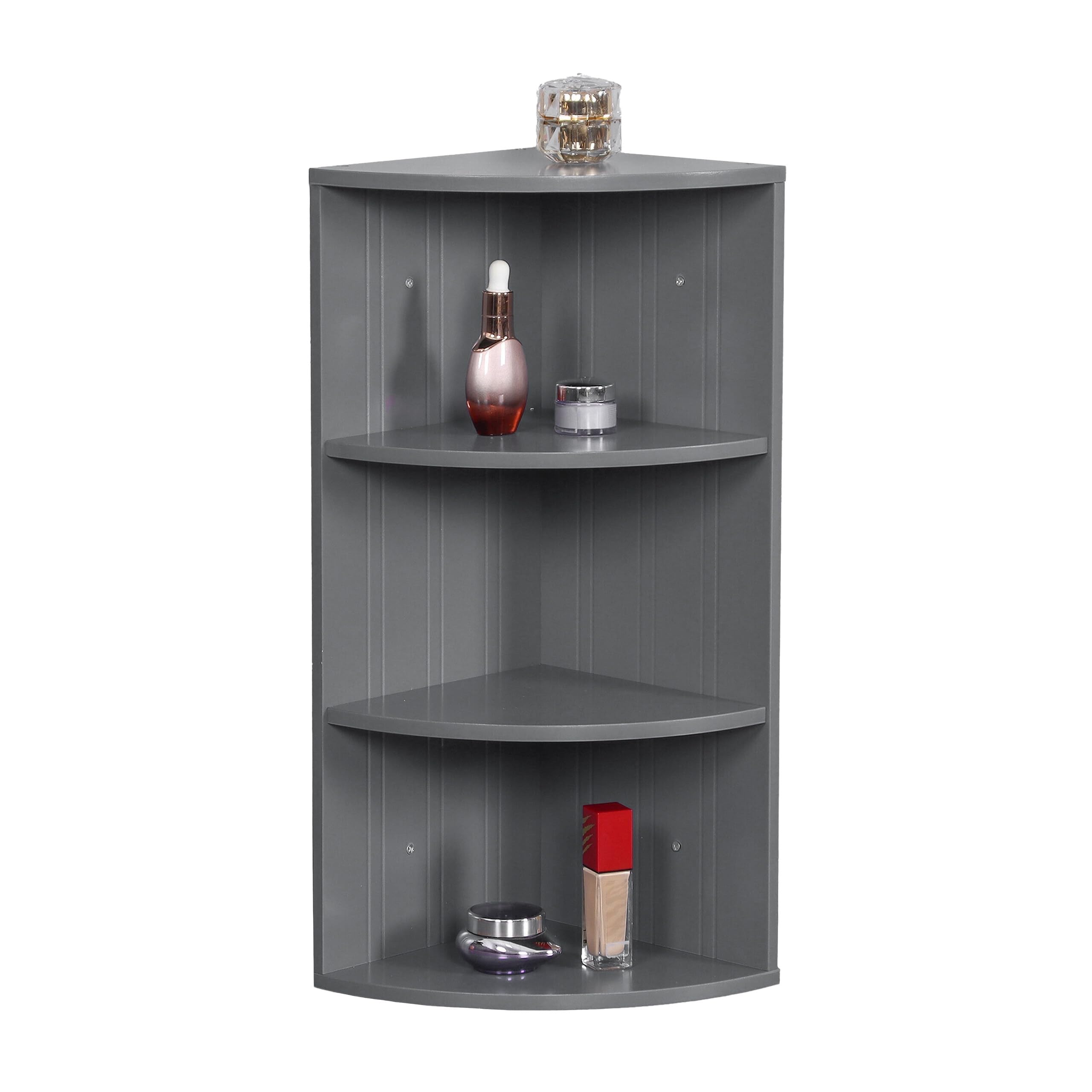 Relaxdays Grey Corner Shelf, 3 Shelves, Bathroom Shelf, Wall Or Freestanding, Space-Saving, Hwd: 62X35x25 Cm, Mdf,