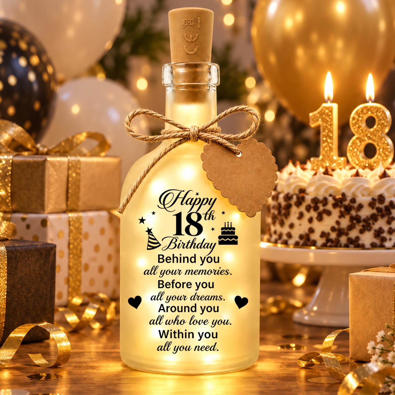 18th Birthday Gifts for Girls, Frosted Glass LED Bottle Light Decorations