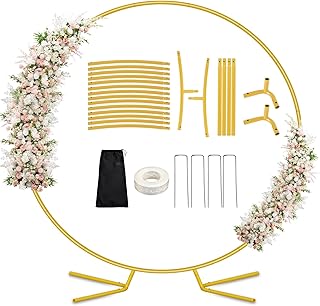 6.6FT Round Balloon Arch Stand Kit,Metal Circle Arch Backdrop Stand for Parties, Gold Wedding Arches Frame with Base for Ceremony Anniversary Birthday Baby Shower Gender Reveal Party Decoration