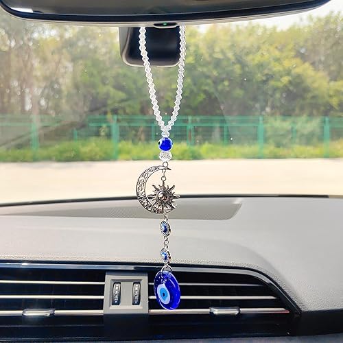 Miniatura 3 de Accesorios de espejo retrovisor de ojo malvado, atrapasoles de cristal para espejo de automóvil, accesorios colgantes de ojo azul malvado, adorno