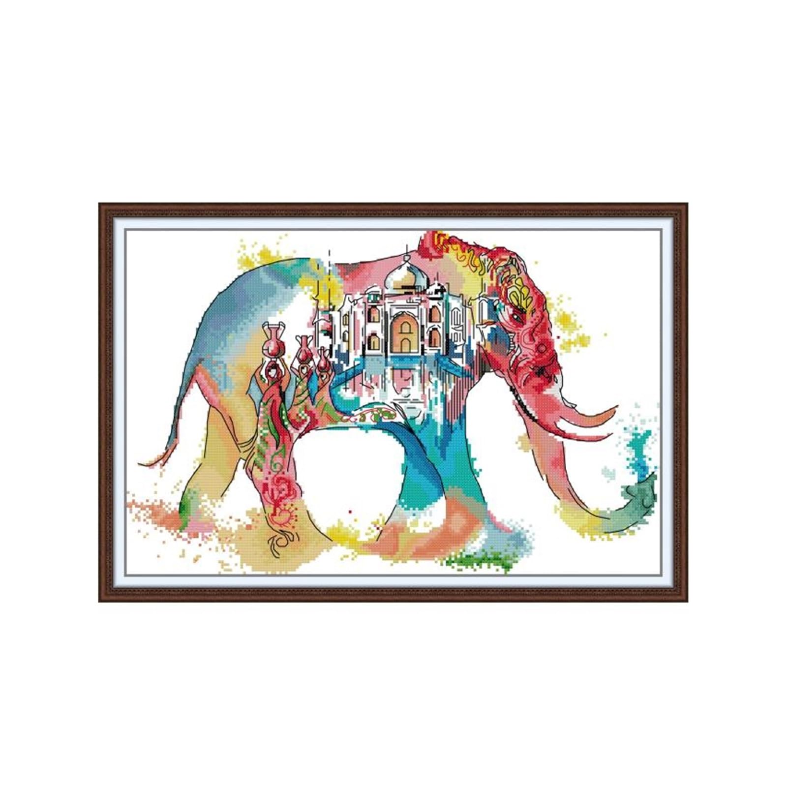 Kit point de croix éléphant aquarelle cadeau artisanal broderie