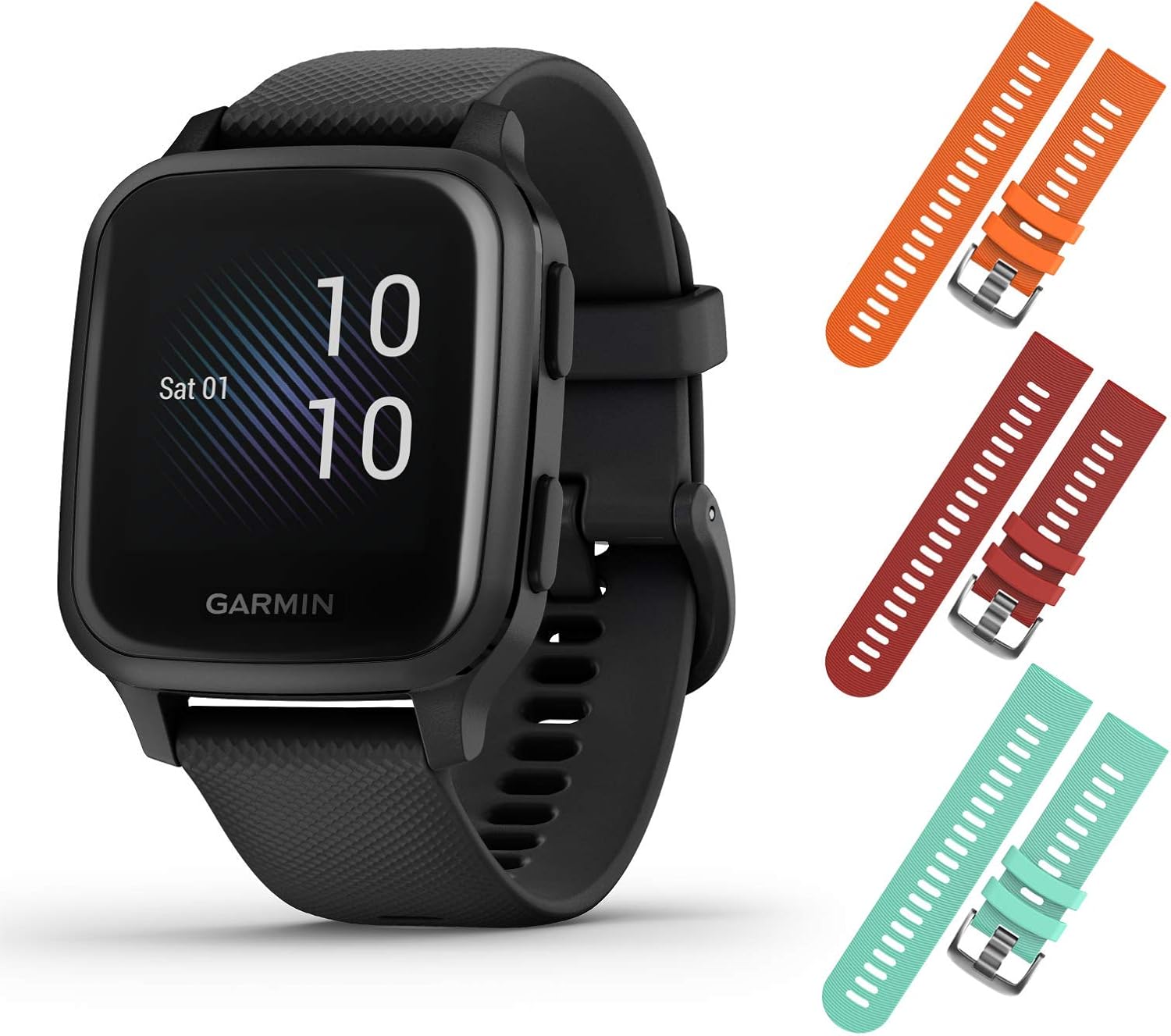 Amazon.com: Garmin Venu Sq Music GPS Fitness Smartwatch e incluye 4U 3  correas (naranja/rojo/verde azulado, negro/pizarra 010-02426-00) :  Electrónica