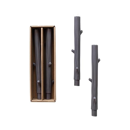 Creative Co-Op Unscented Tree Branch Taper Candles, Charcoal, Set of