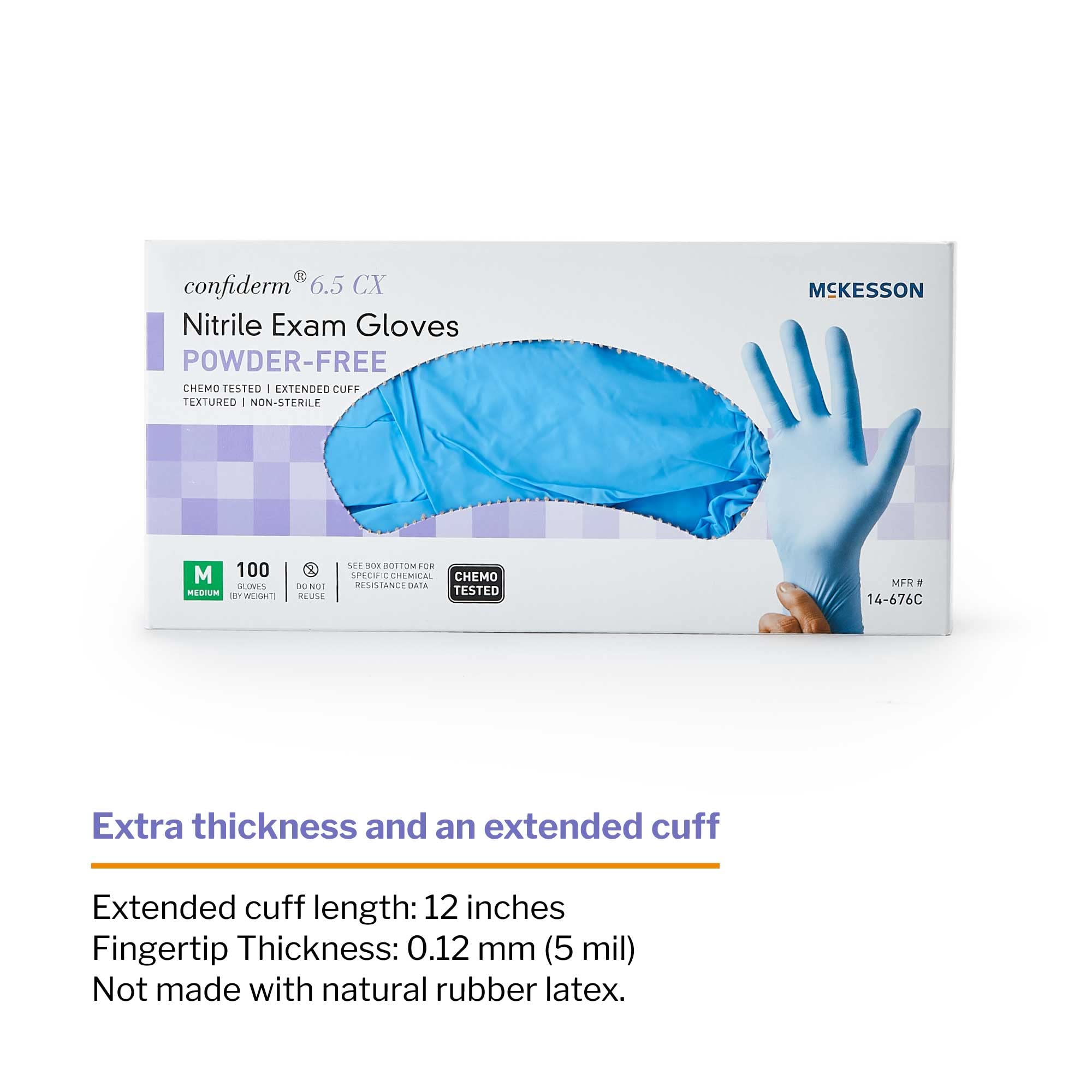 McKesson Confiderm 6.5CX Nitril-Untersuchungshandschuhe, latexfrei, Chemo-getestet, unsteril, Blau, 100 Stück, 1 Box