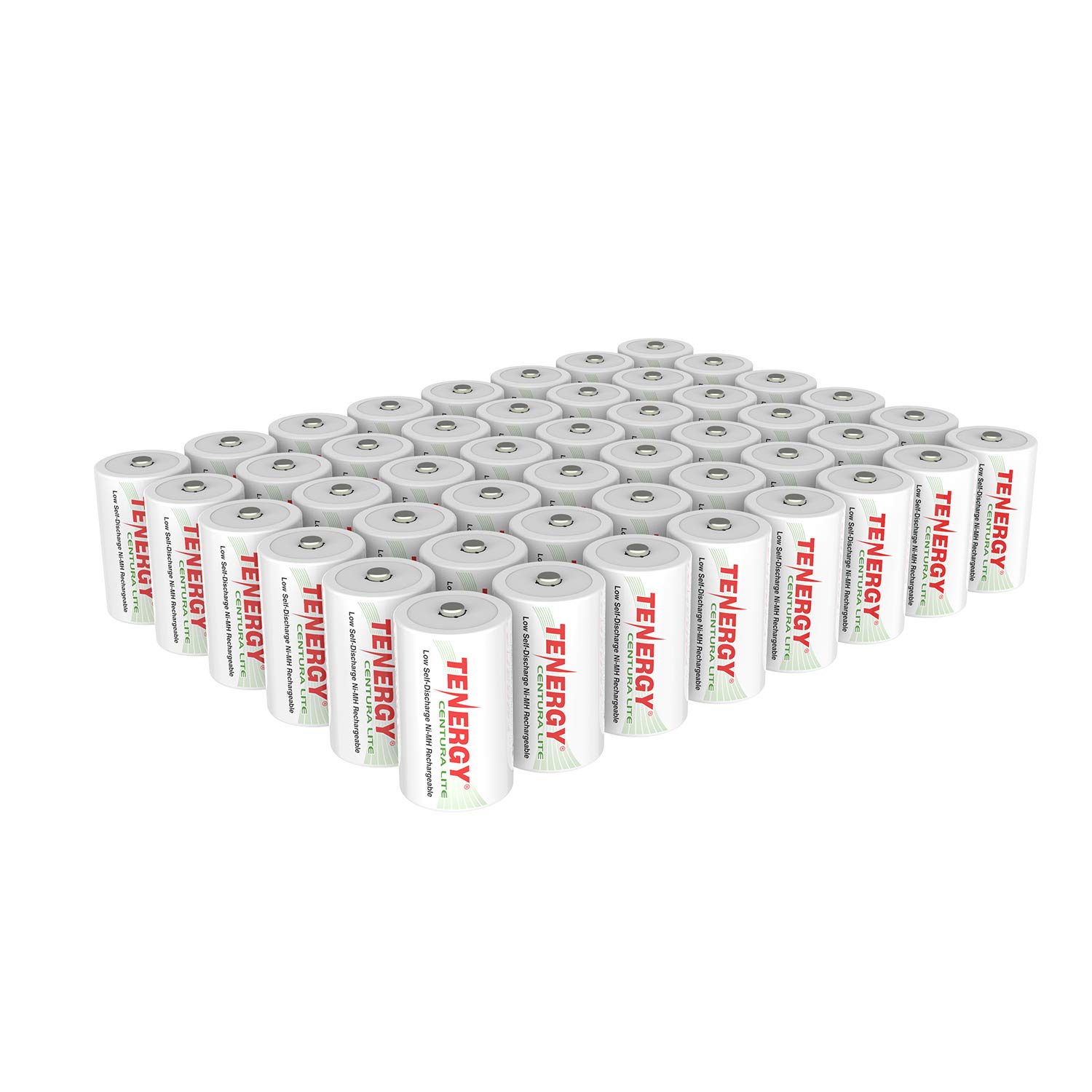 Tenergy Centura Lite 1.2V NiMH Rechargeable D Battery, 3000mAh Low Self Discharge D Cell Batteries, Pre-Charged D Size Battery, UL Certified, 48 Pack