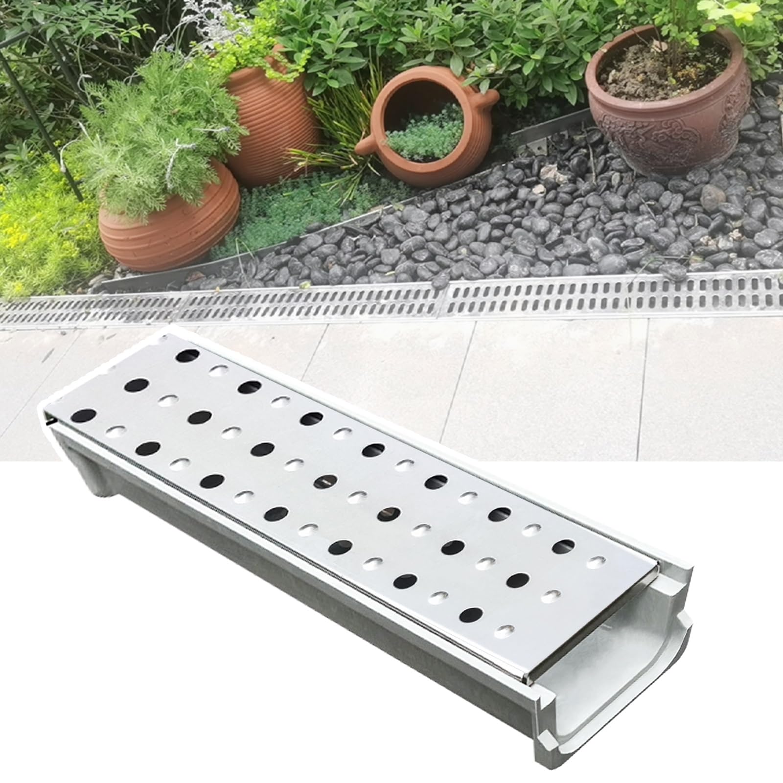 Drain de douche linéaire 60 cm facile à nettoyer, caniveau de sol rectangulaire en inox et SMC
