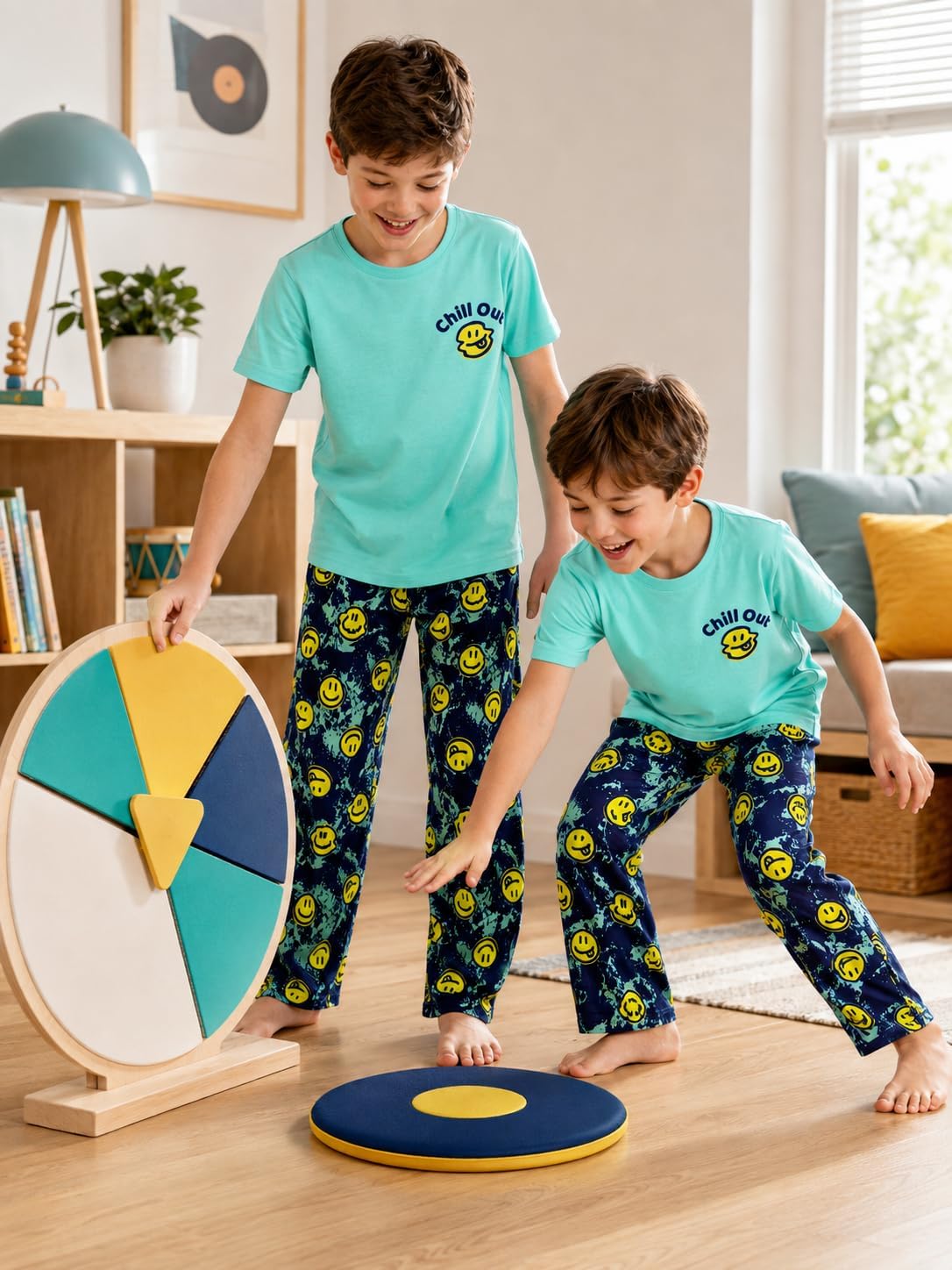Beezizac Boys Pajamas, Teal & Navy Face Short Sleeve & Pants PJs, Size 6-18