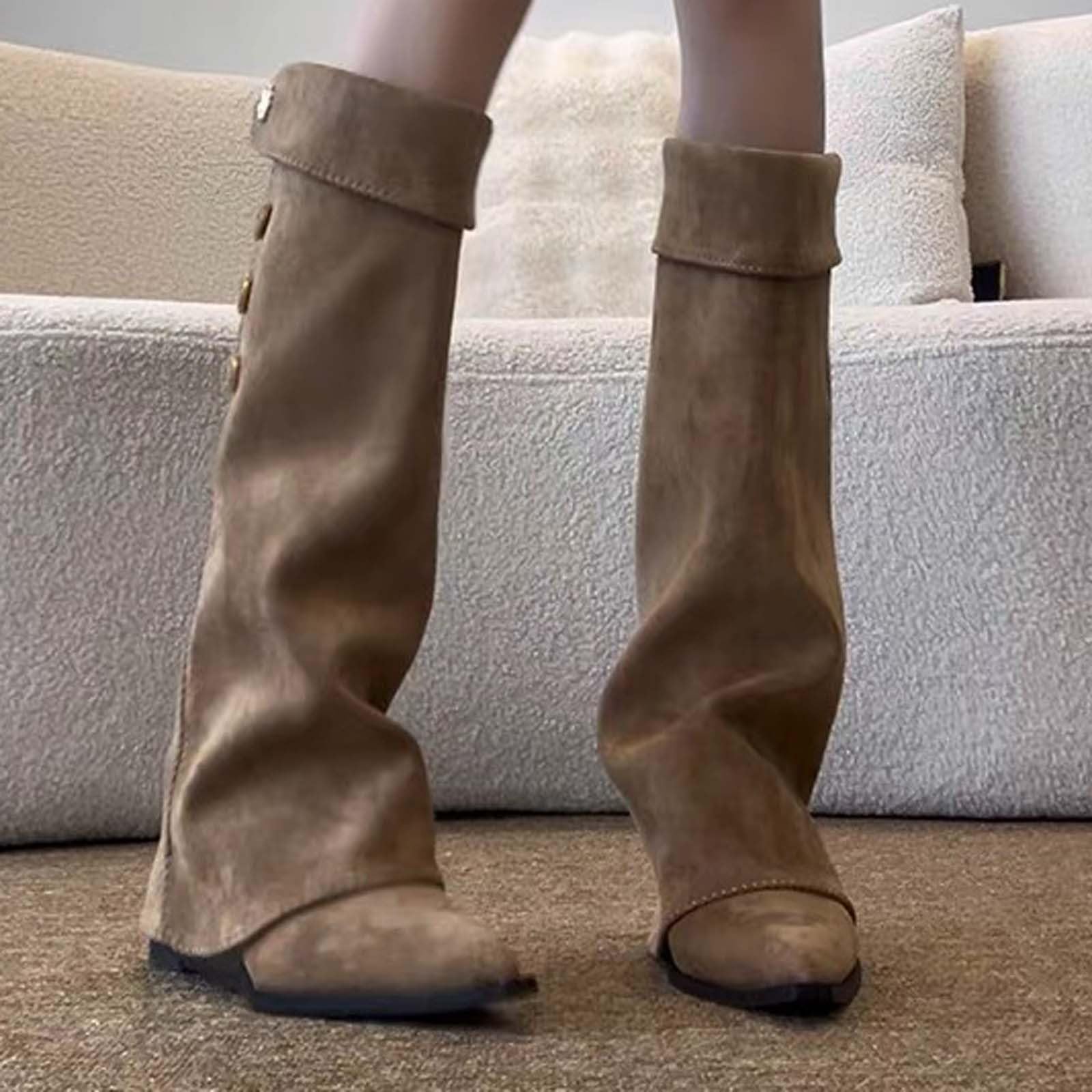 Botas de Invierno Mujer Botas Altas de Moda con tacón, Punta Fina y caña apilable, Estilo Ecuestre, cómodas para Uso Diario.