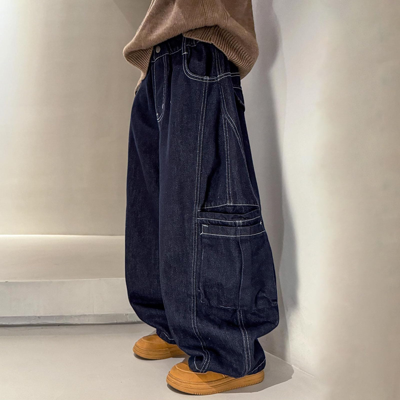 Pantalones Vaqueros Cargo para niños Grandes, de Invierno, con Forro Polar, de Pierna Ancha, Informales y cálidos, para Clima frío.#g