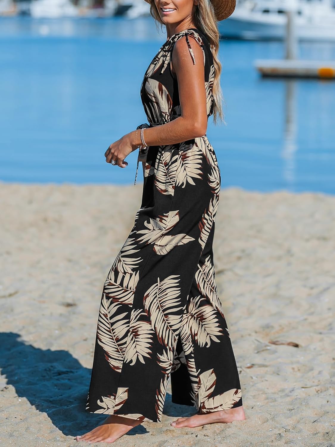 CUPSHE Women's Jumpsuits Sleeveless Floral One Shoulder Wide Leg Long Pants 2025 Trendy Travel Outfit Pocket - Image 4