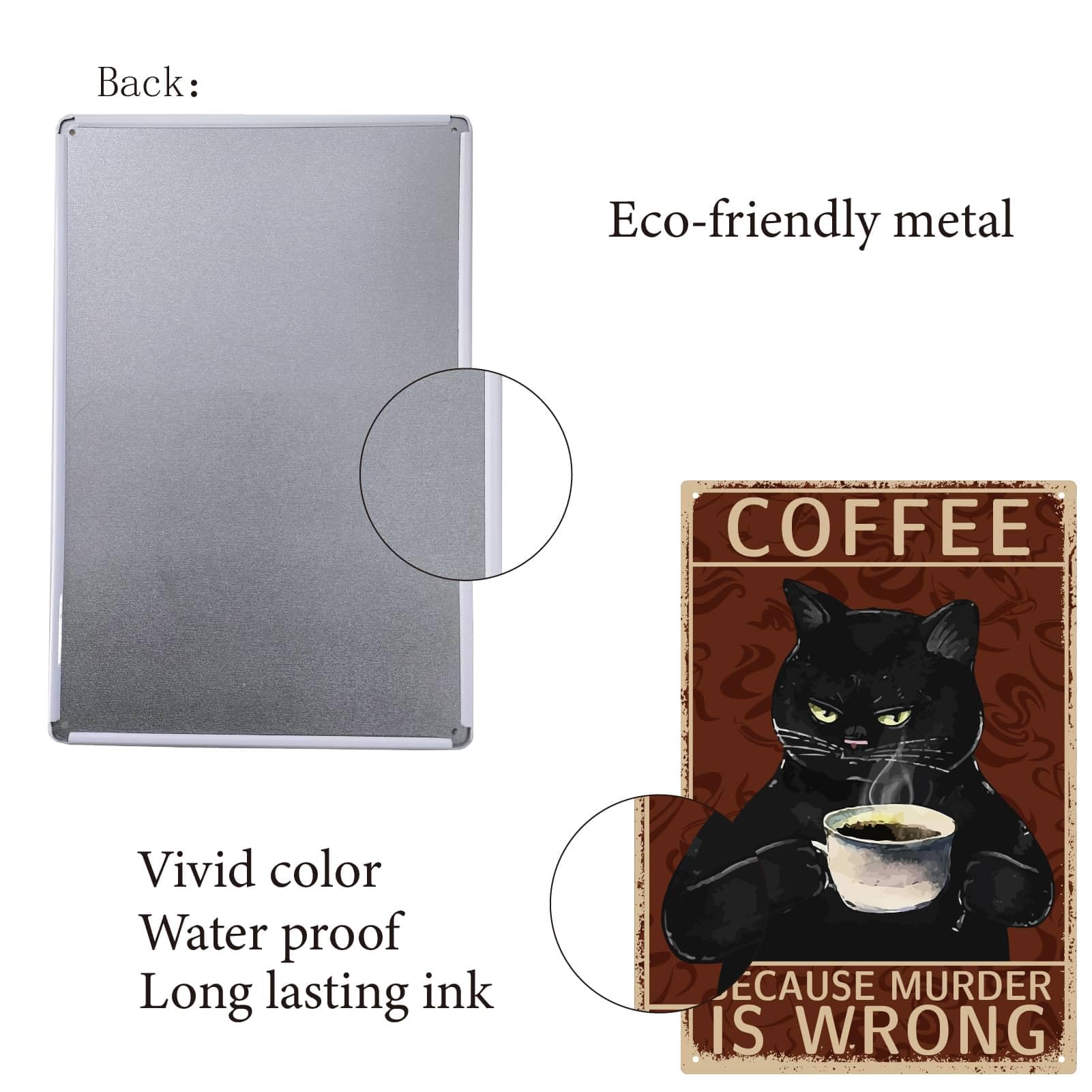 Panneau En Métal Chat Noir Pour Bar à Café, Décoration Murale, Décoration Murale Pour Café, Affiche En Métal 20,3 X 30,5 Cm