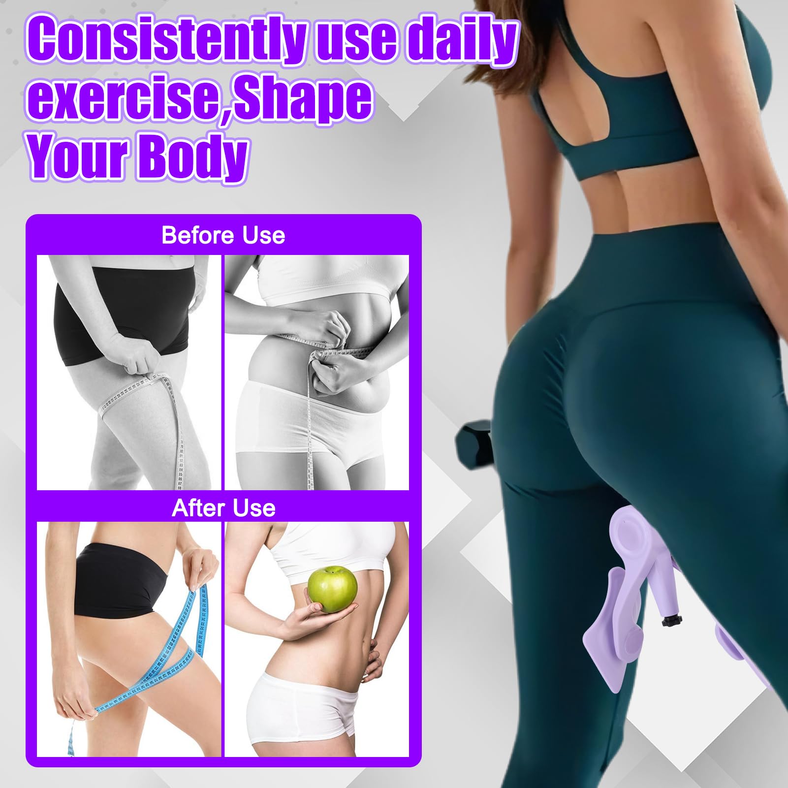 Attrezzature per esercizi interni coscia,Allenatore per pavimento pelvico donna resistenza regolabile contatore intelligente rotazione a 360 gradi Hip Pelvis Trainer per allenamento fitness viola