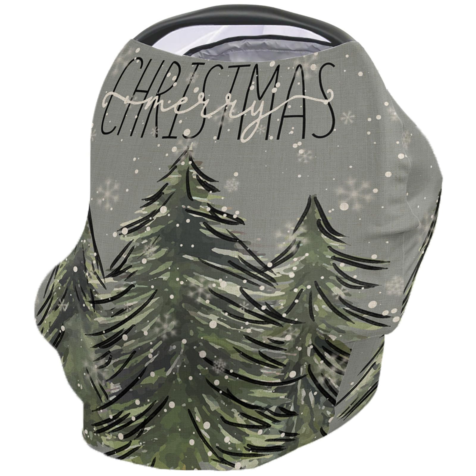 Nursing Cover for Breastfeeding Scarf, Merry Christmas Green Xmas Tree Grey Baby Car Covers Super Soft Multi Use for Canopy Shopping Cart Cover Blanket Stroller Cover