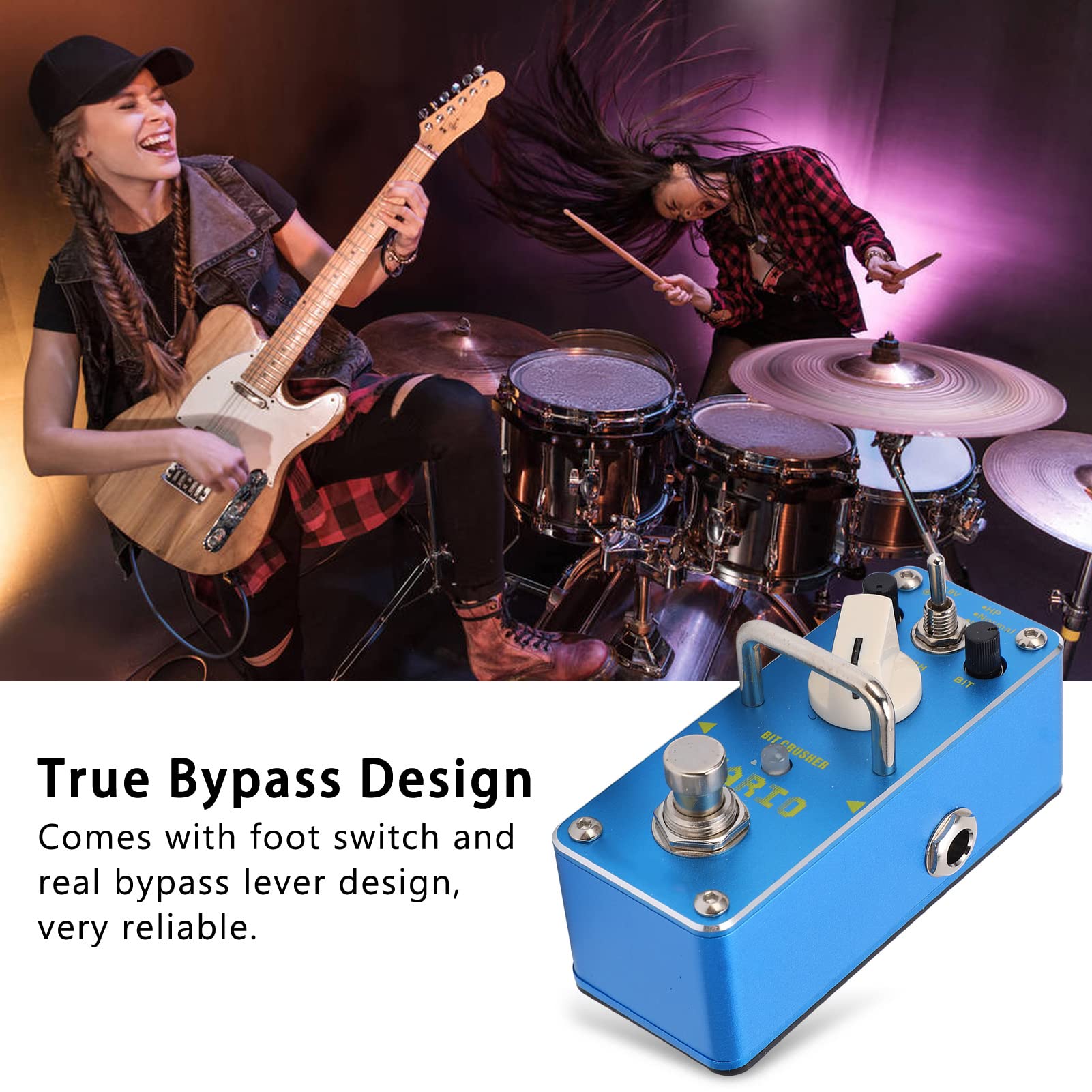 Pedale Effetto per Chitarra Elettrica Compatto True Bypass Bit Crusher per Musicisti Metal Blue