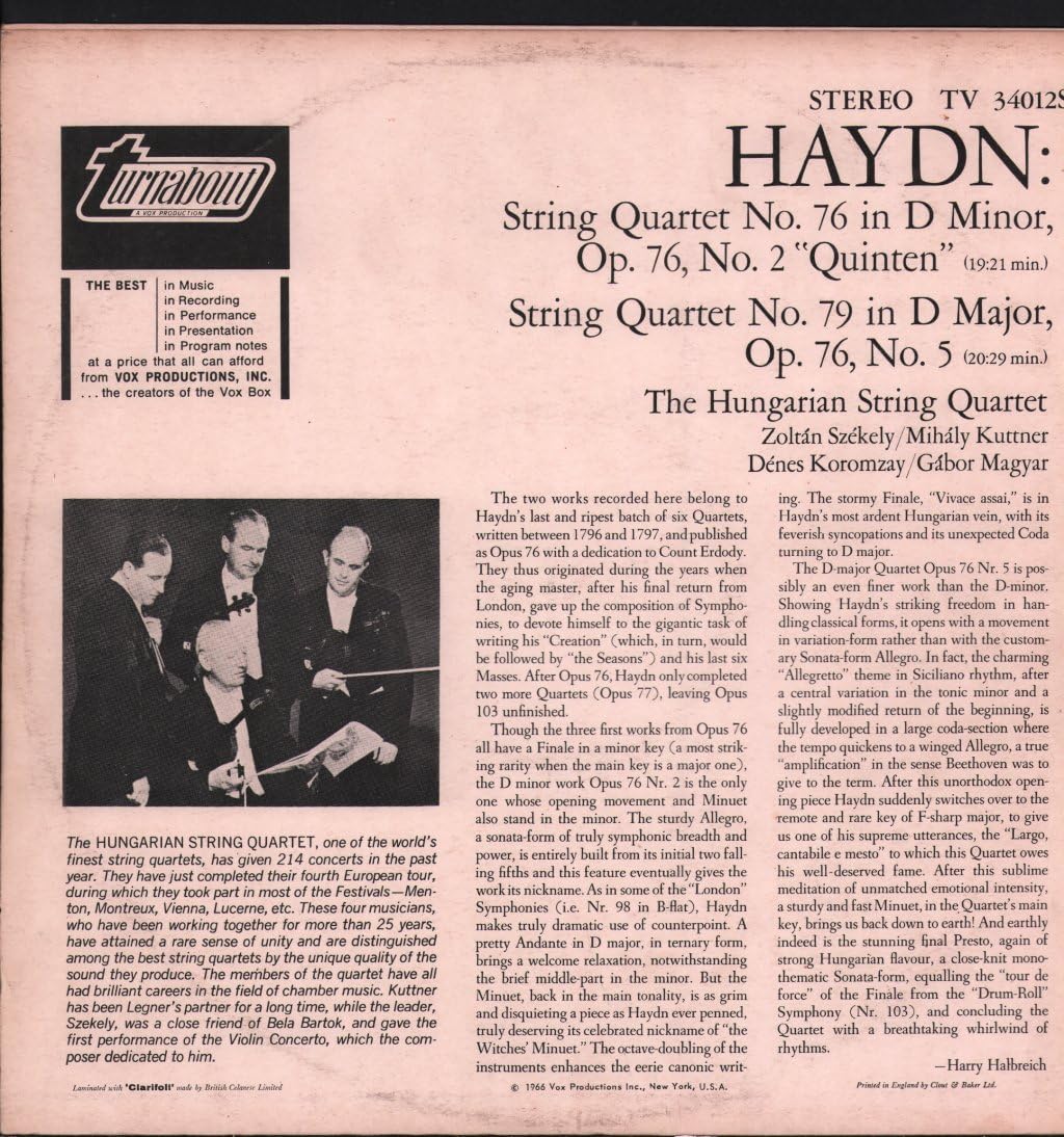 String Quartet Op. 76, No. 2 "Quinten" / String Quartet Op. 76, No. 5
